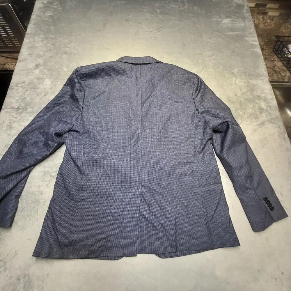 Banana Republic Suit Jacket Mens 48 Blue Check Slim Fit Wool Blend Notch Lapel